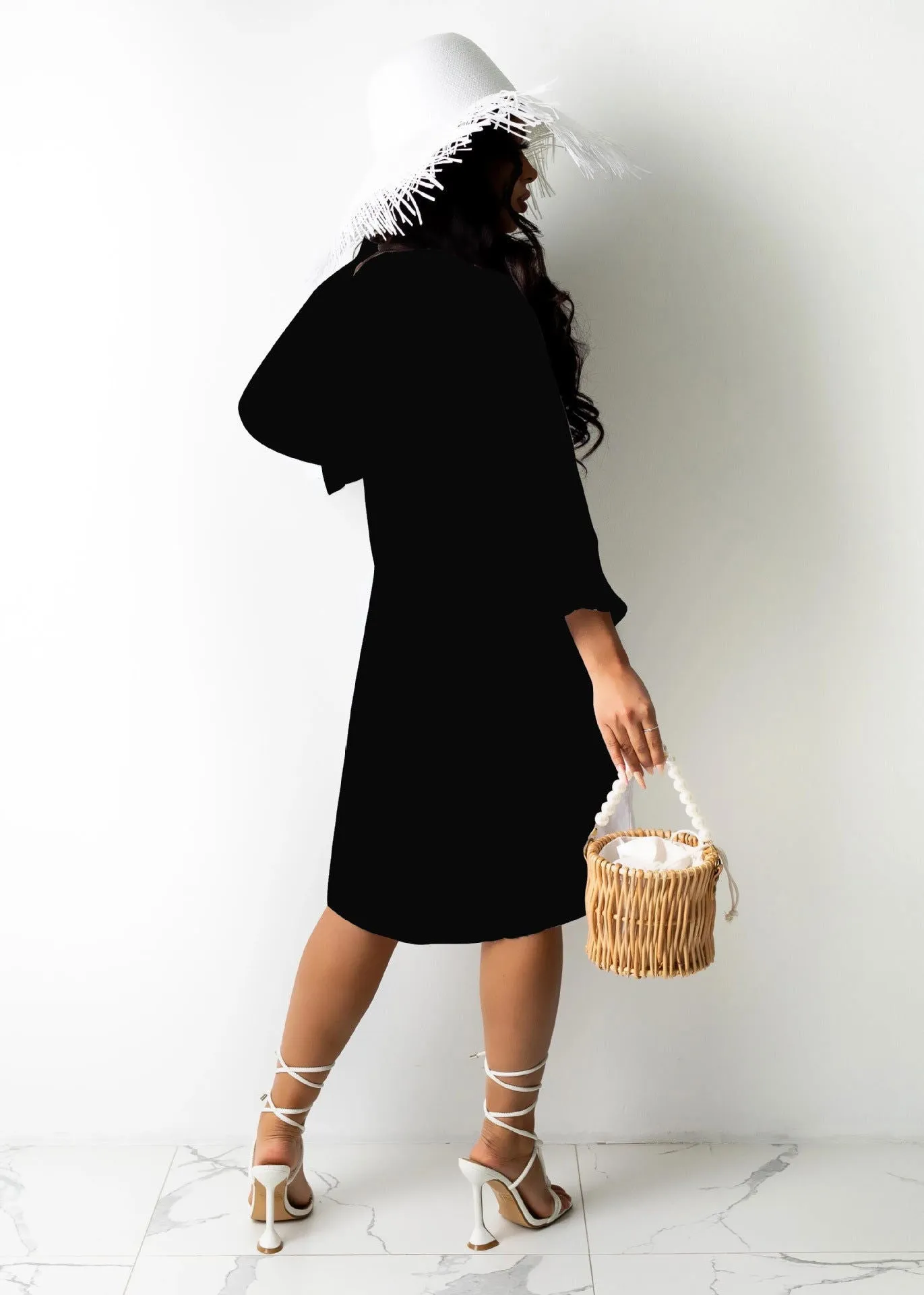 Long Sleeve Button Collared Midi Belted Dresses