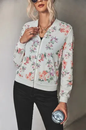 Long-Sleeve Floral Zipper Jacket for Women