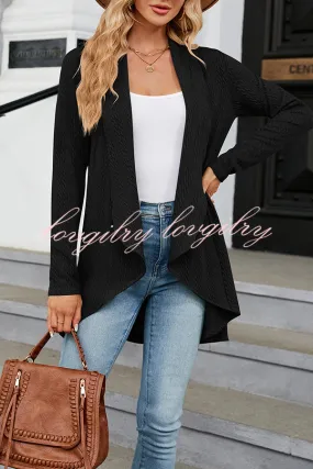 Long Sleeve Solid Color Ruffle Loose Cardigan