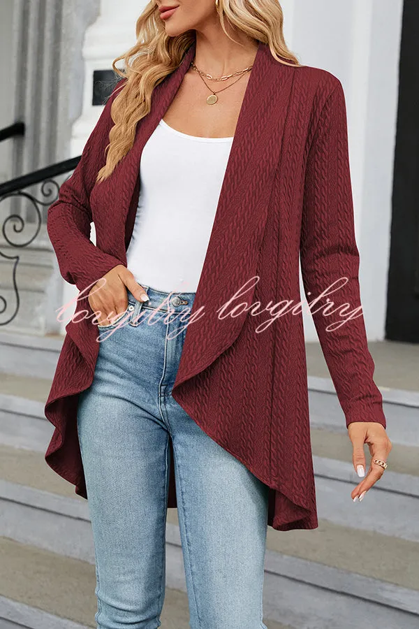 Long Sleeve Solid Color Ruffle Loose Cardigan