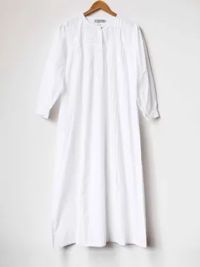 Long-sleeve white cotton nightgown