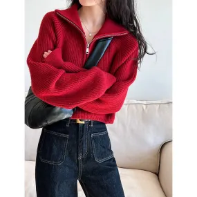 Long-sleeved half-zip turtlenecks, autumn and winter pullovers, solid color knitwear top