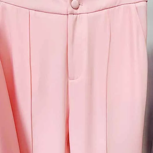 Long Sleeves Pink Blazer Pantsuits Two Piece Pantsuit Flare Trousers Set