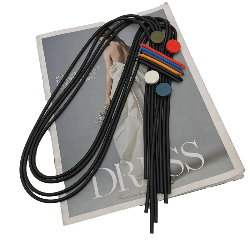Long Tassel Necklace for Women / Handmade Luxury Rubber Pendant Necklace