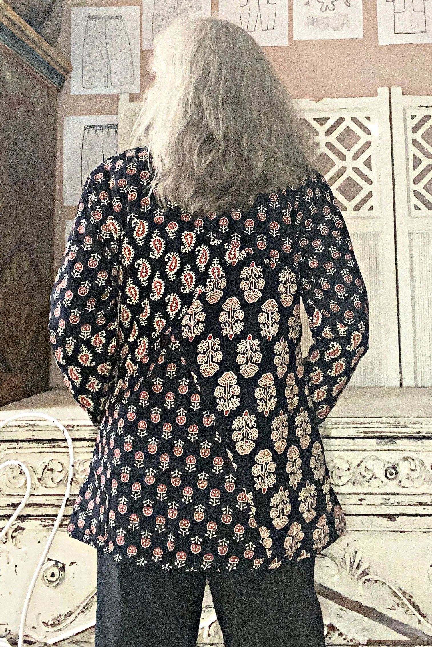 Longer Quilted Block Print Jacket