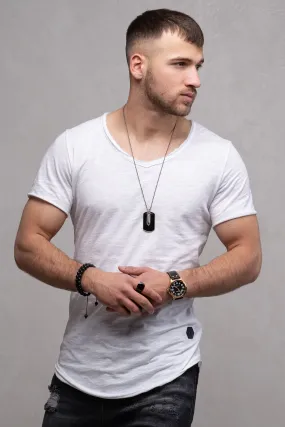 Longline T-Shirt V-Neck Weiß 7102