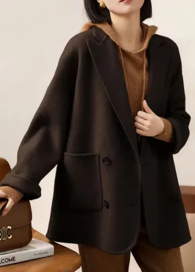 Loose Coffee Peter Pan Collar Pockets Patchwork Woolen Coats Winter ML1169