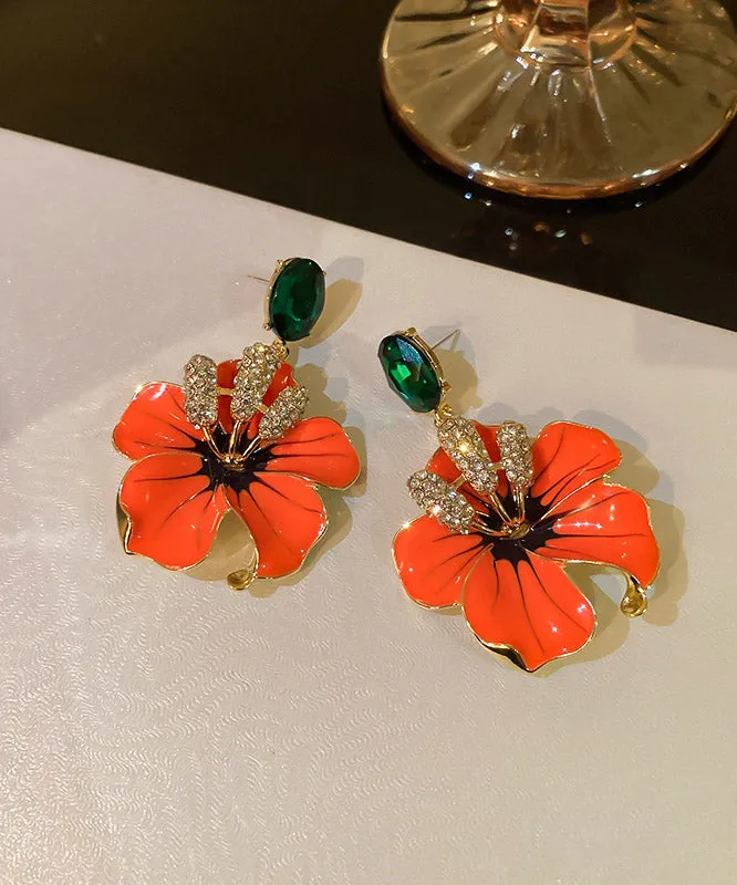 Loose Orange Copper Zircon Flower Stud Earrings LY2011