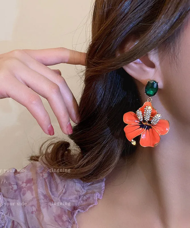 Loose Orange Copper Zircon Flower Stud Earrings LY2011