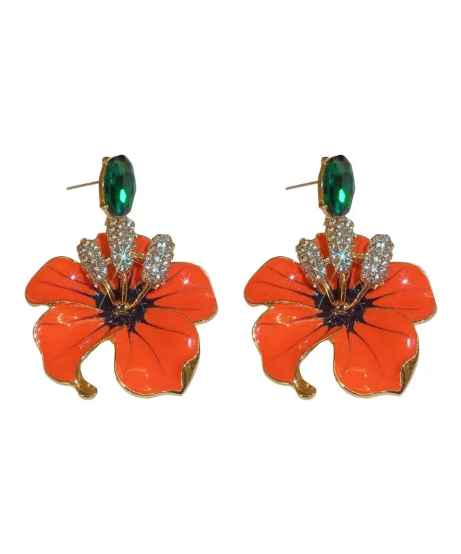 Loose Orange Copper Zircon Flower Stud Earrings LY2011