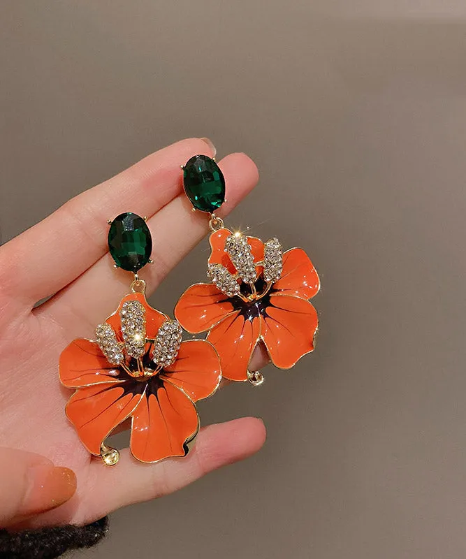 Loose Orange Copper Zircon Flower Stud Earrings LY2011