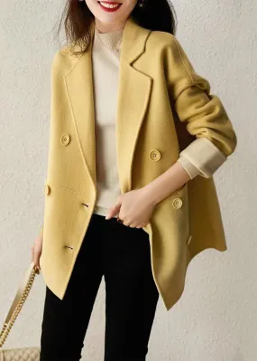 Loose Yellow Double Breast Pockets Patchwork Woolen Coats Fall LY9917