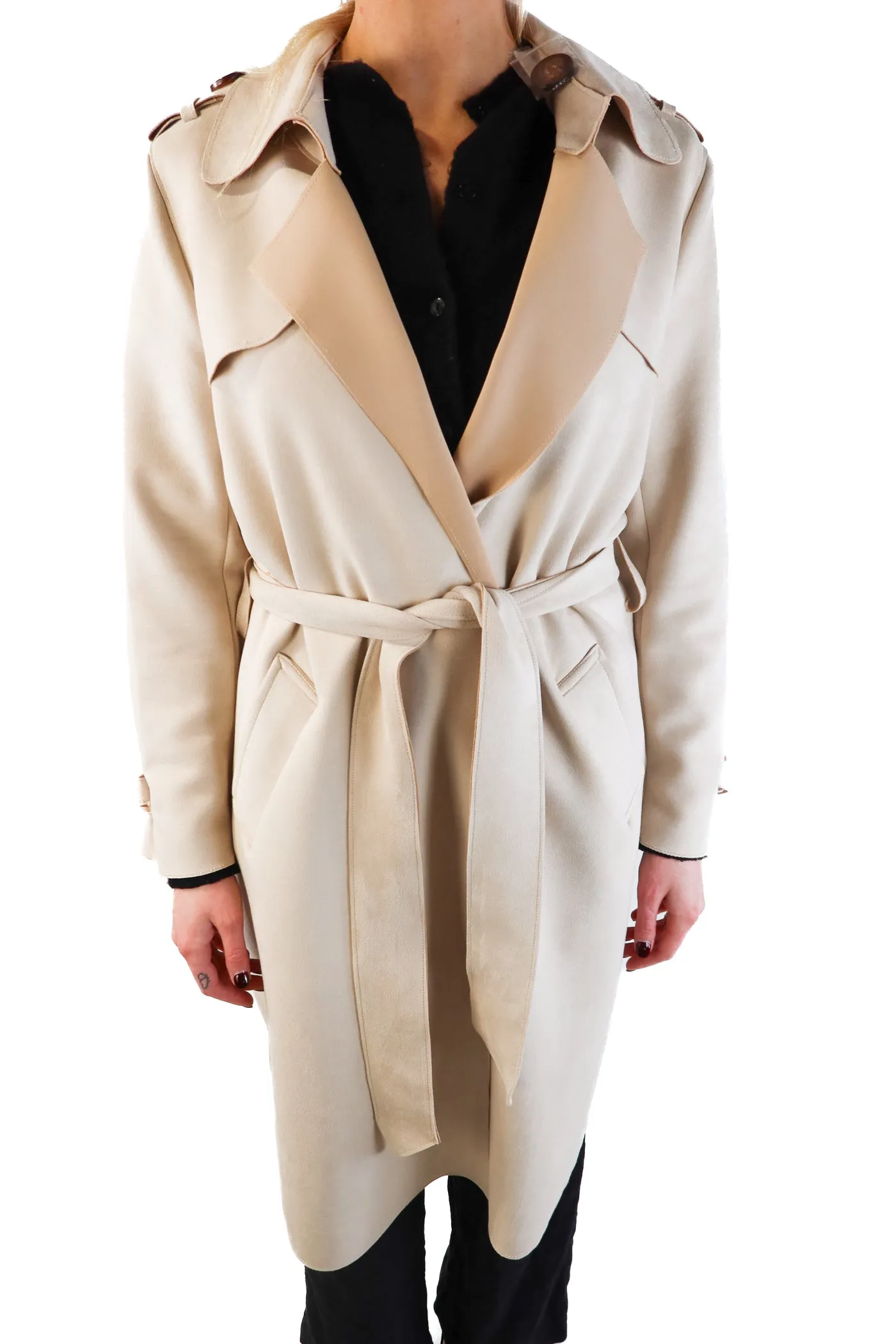 Love Token Faux Suede Trench coat nwt (L; retail $149)