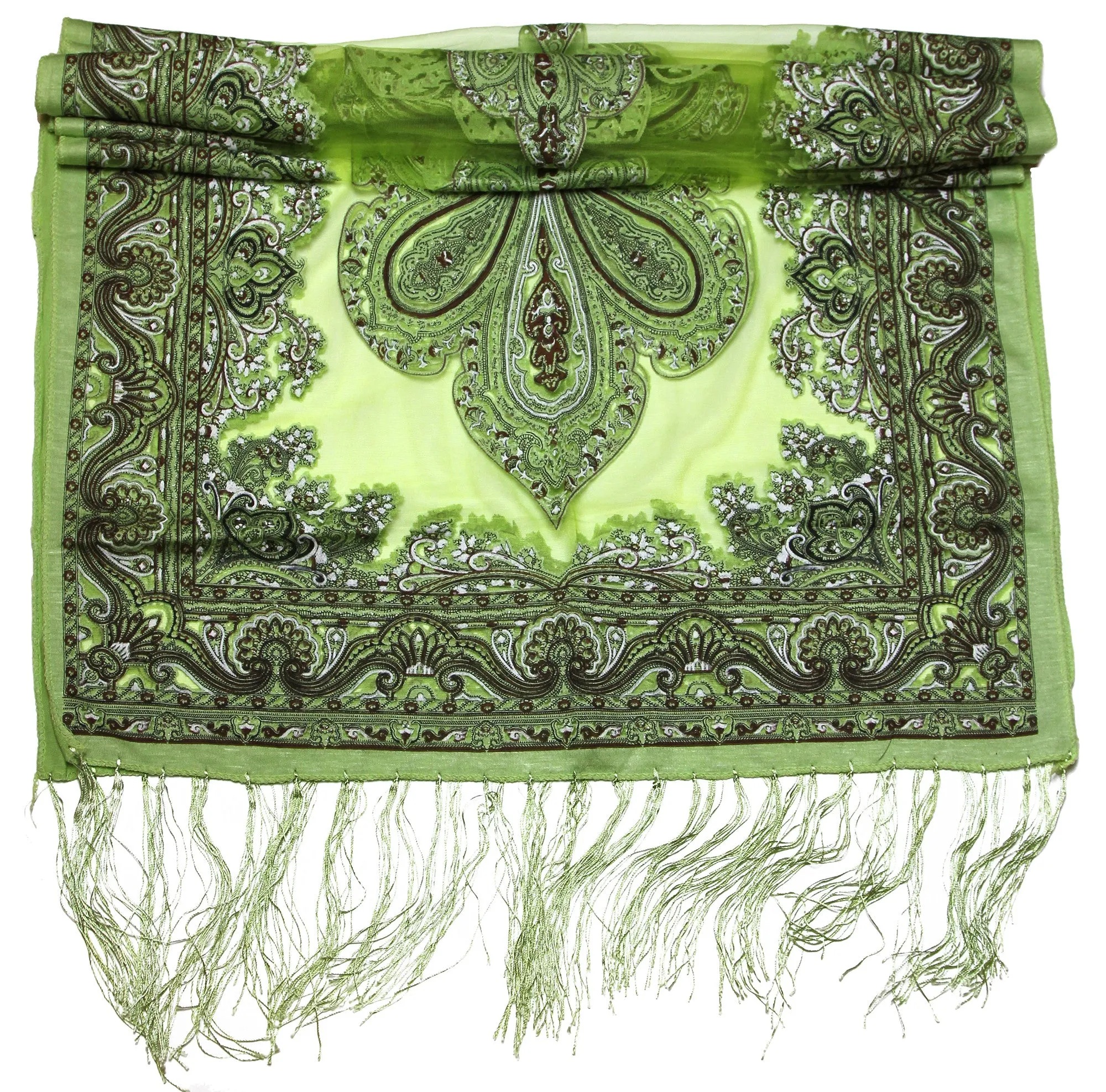 Lovely Hand Made Thai Floral Scarf Shawl Green