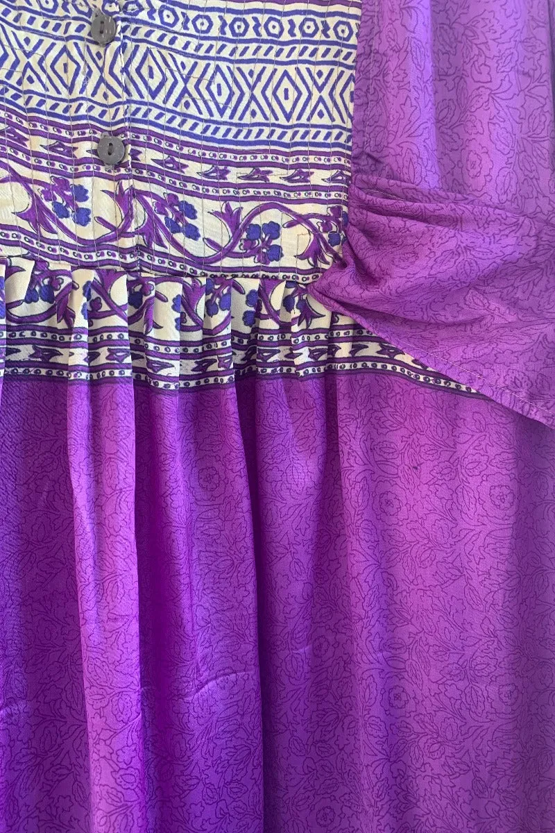 Lunar Maxi Dress - Vintage Sari - Violet Wildflower - Size S