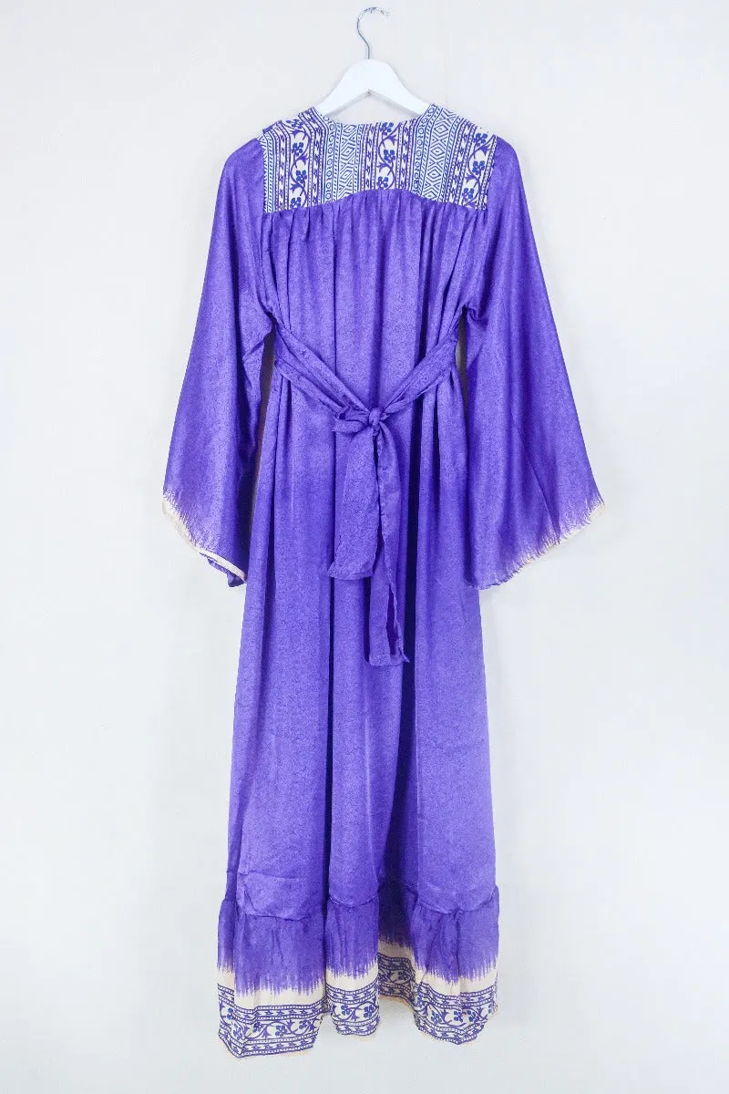 Lunar Maxi Dress - Vintage Sari - Violet Wildflower - Size S