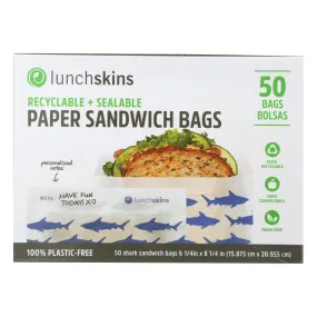 Lunchskins Pack of 12 Sealable Paper Sandwich Bags - 50 Count - Shark Design