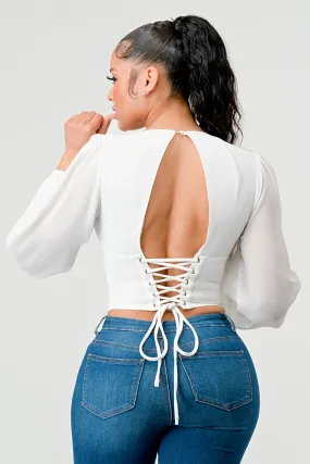 LUX CHELSEA CHFFION OPEN BACK CORSET LACE TOP
