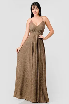 LUXE GLITTER DRAWSTRING LACE BACK EVENING DRESS