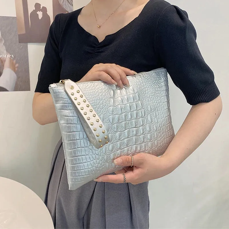 Luxury PU Leather Envelope Bag - Women's Clutches Purse - Portable Wristlet Handbag