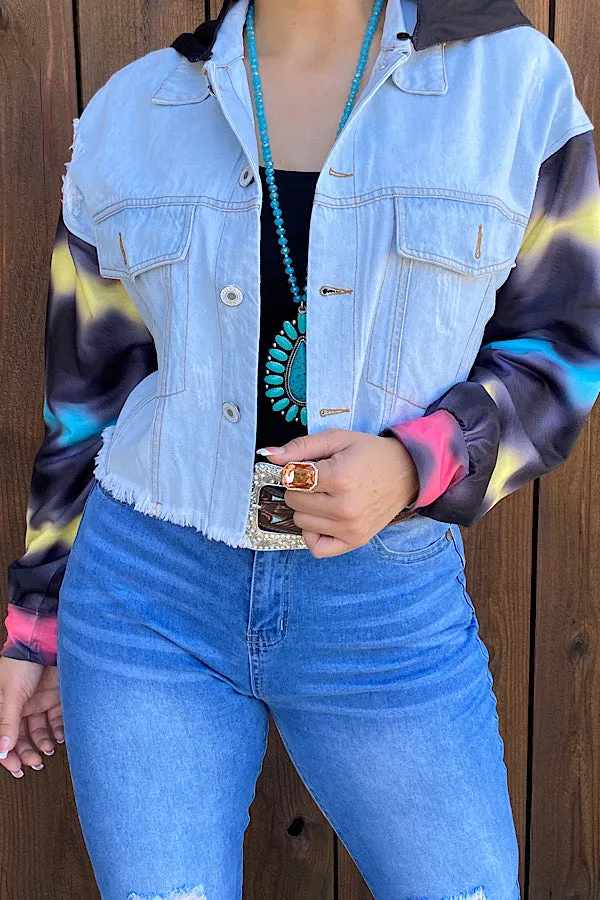 LW8198 Jean distressed jacket  w/removable hoodie.