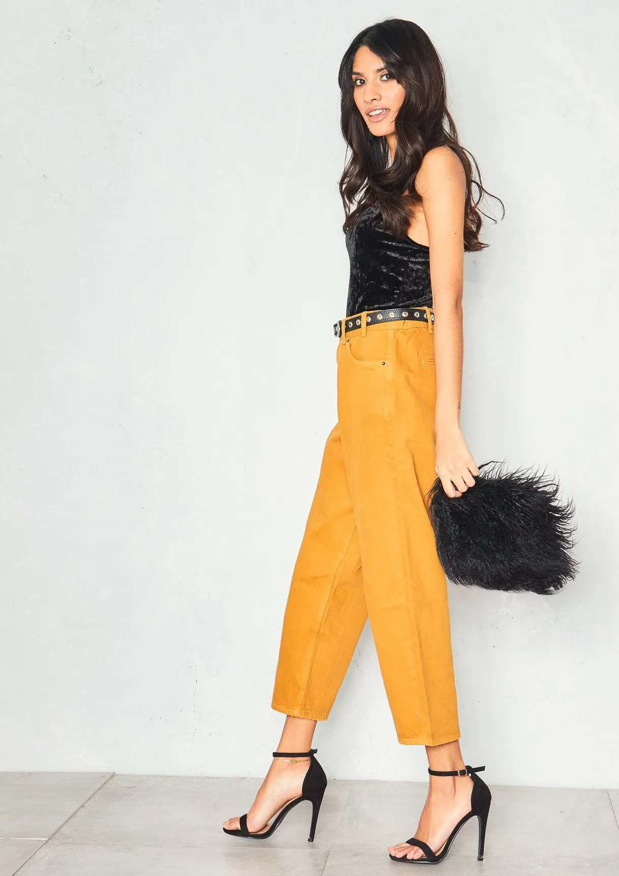 Lynne Mustard Denim Cropped Mom Jeans