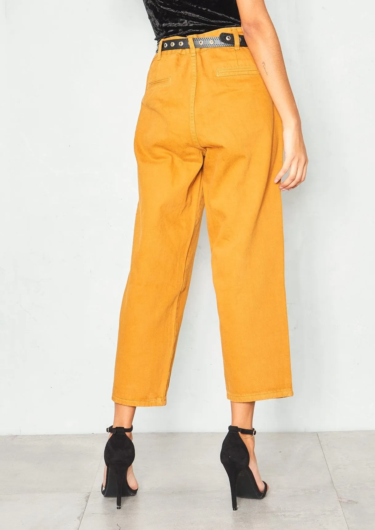 Lynne Mustard Denim Cropped Mom Jeans