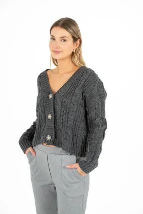 M Made in Italy – Cable-Knit V-Neck Cardigan With Long Sleeves