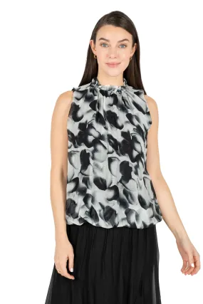M Made in Italy – Gathered Ruffle Crew-Neck Sleeveless Top
