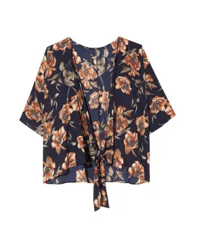 Macie Short Sleeve Kimono | Navy / Orange