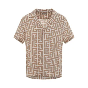 Macro Monogram Short Sleeve Pyjama Shirt in Ivory/Brown