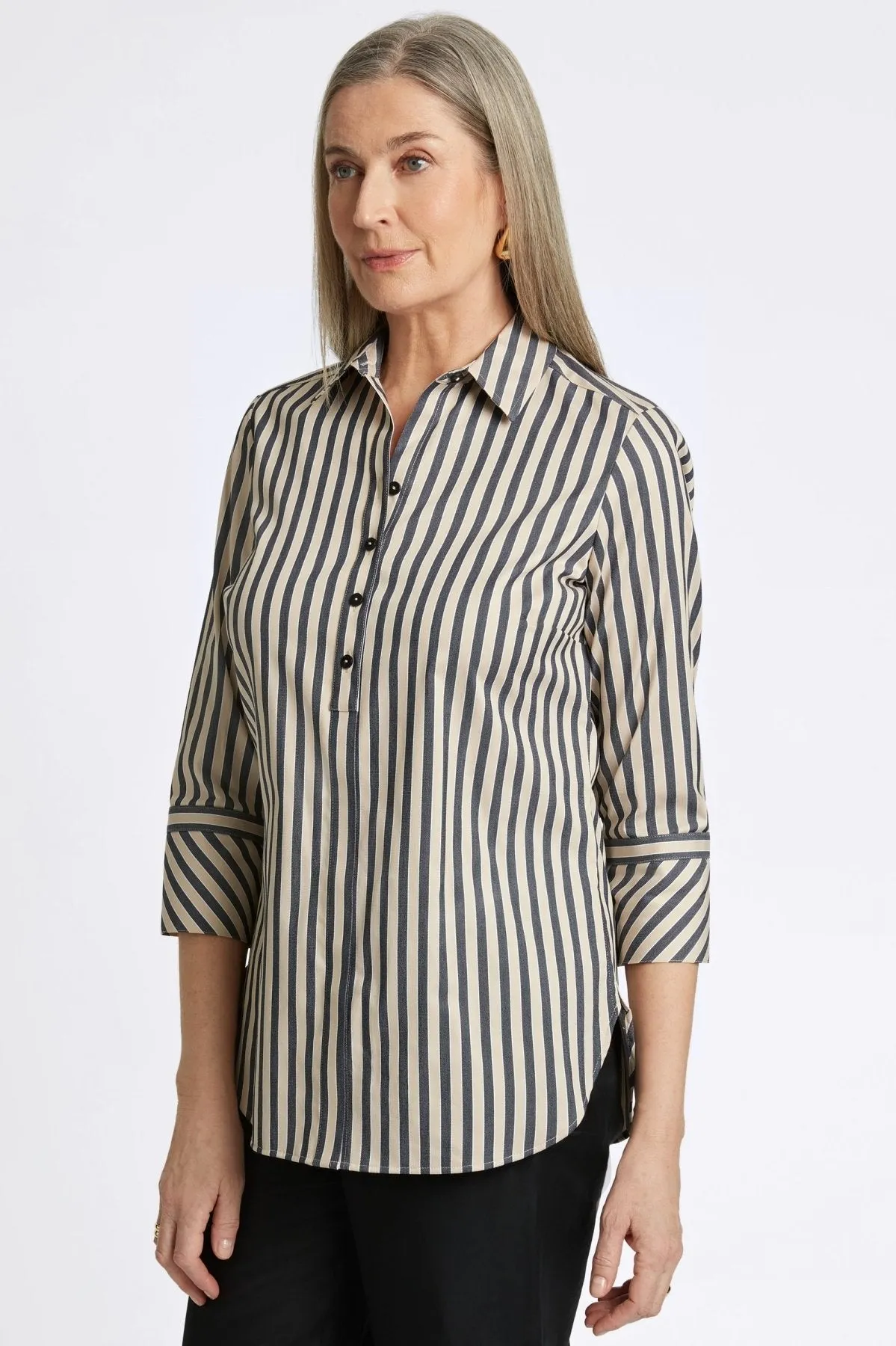 Madison Essential Stretch Striped No Iron Tunic