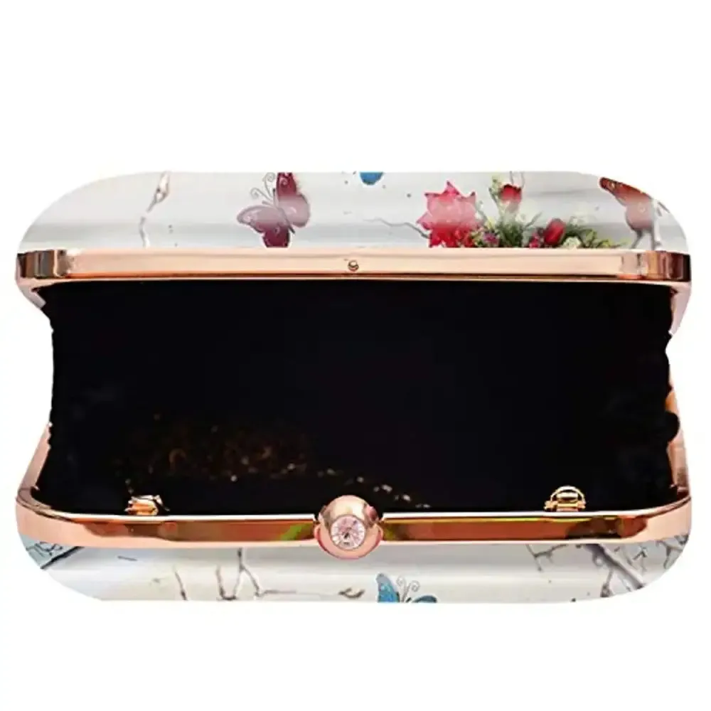 MaFs Printed Clutch Bag with Detachable Chain, Cream