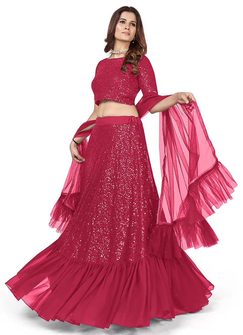 Magenta Sequence Embroidery Wedding Lehenga Choli
