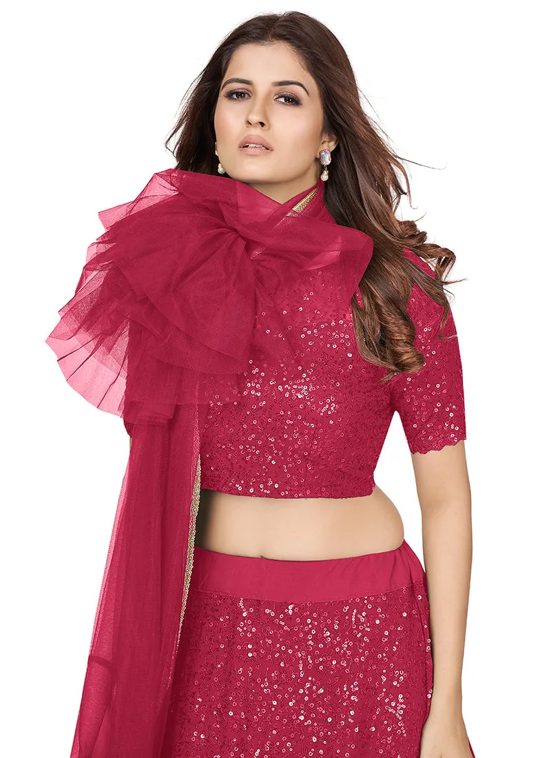 Magenta Sequence Embroidery Wedding Lehenga Choli