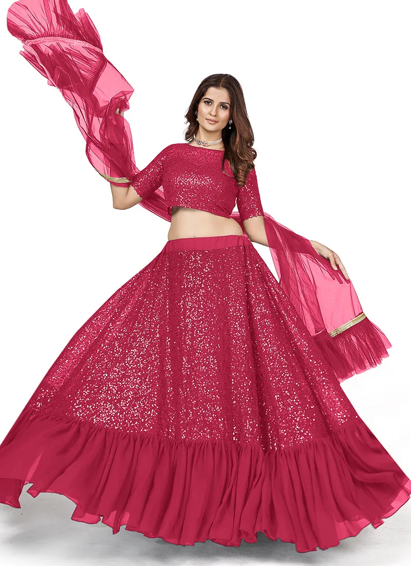 Magenta Sequence Embroidery Wedding Lehenga Choli