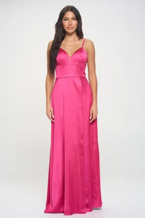 Magenta Solid Color Sleeveless Maxi Dress With Full Lining