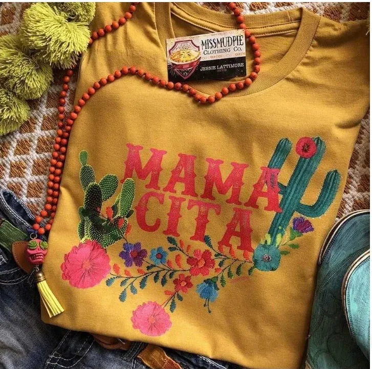 Mama Cita Mustard Floral Cactus Graphic Tee (made 2 order) LC