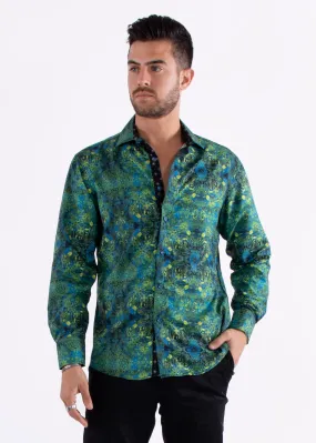 Mandala Effect Green Long Sleeve Dress Shirt