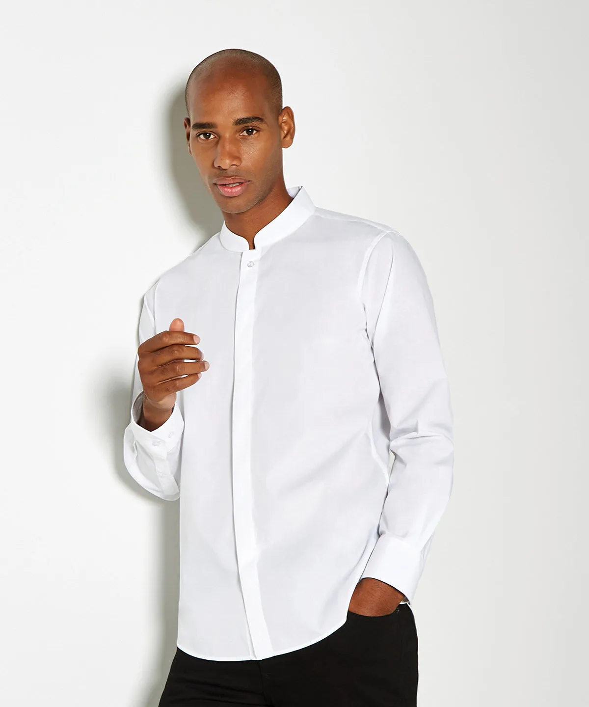 Mandarin collar shirt long-sleeved (tailored fit) | White