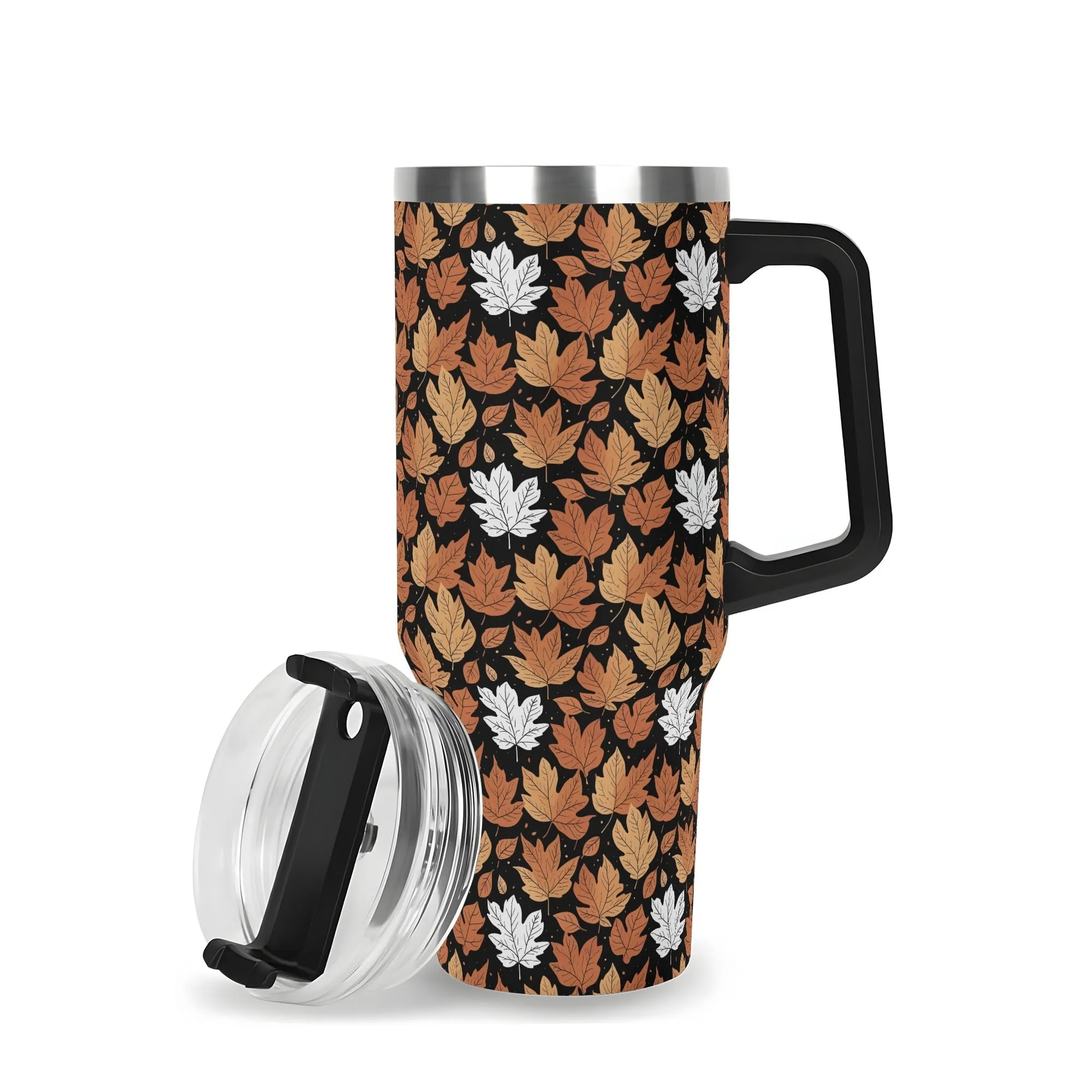 Maple Leaves 40oz Stainless Steel Tumbler Gift With Black Handle and Straw