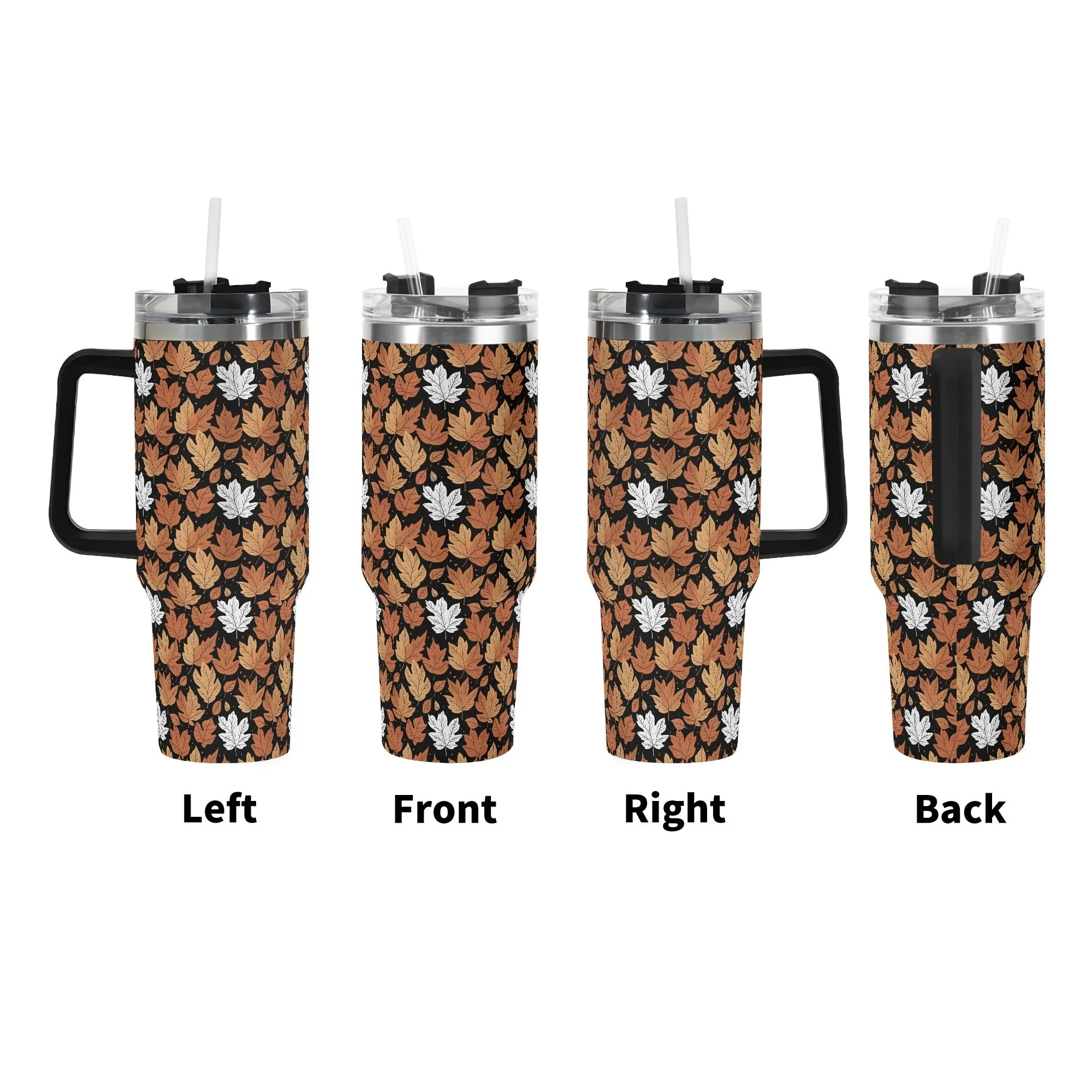 Maple Leaves 40oz Stainless Steel Tumbler Gift With Black Handle and Straw