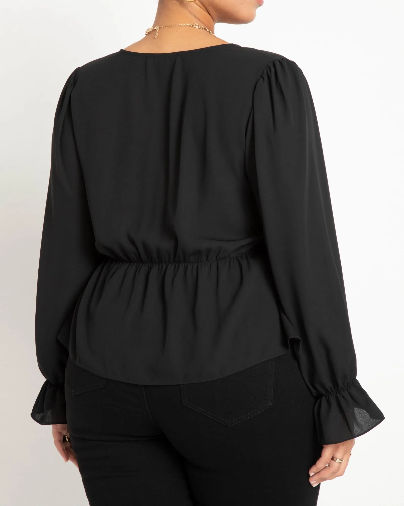 Marg Tie Front Peplum Blouse | Totally Black