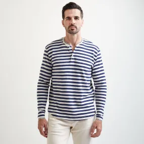 Marina Bar Stripe Peruvian Cotton Henley in Navy by Left Coast Tee