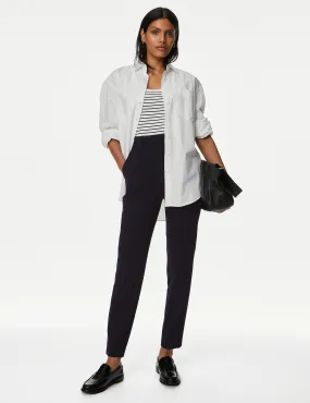Marks & Spencer Slim Fit Stretch Ankle Trousers, Navy