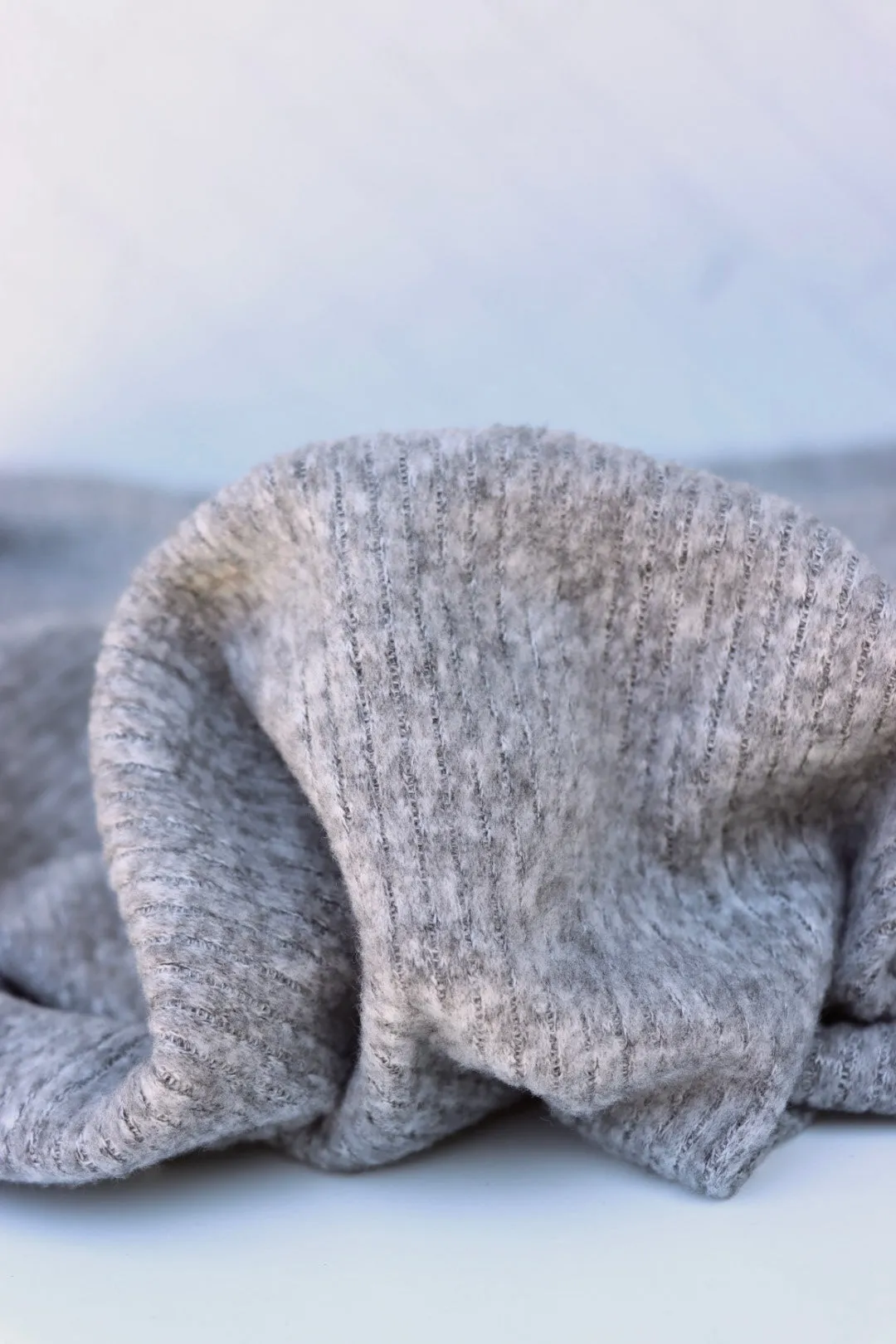 Marled Light Gray Brushed 4x1 Ribbed Sweater Knit