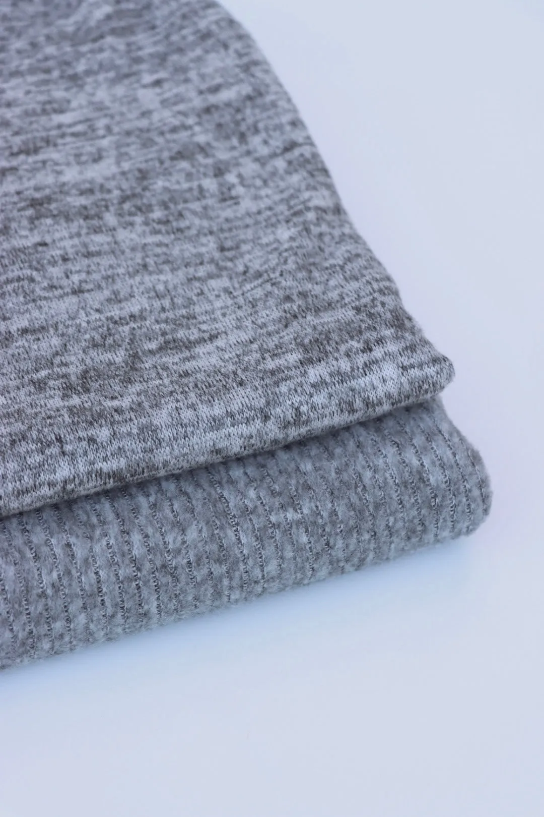 Marled Light Gray Brushed 4x1 Ribbed Sweater Knit