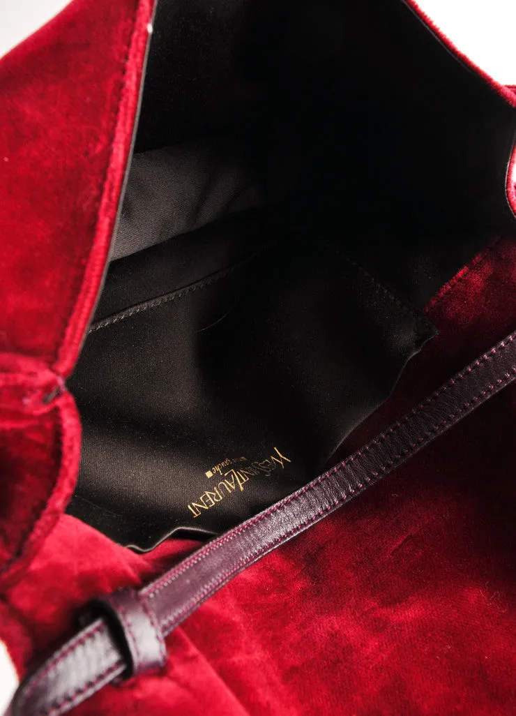 Maroon and Gold Embellished Velvet Clutch With Shoulder Strap