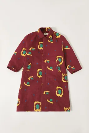 MAROON HANDWOVEN PRINTED LONG COAT