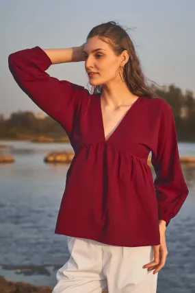 Maroon Pullover Peasant Sleeve Top